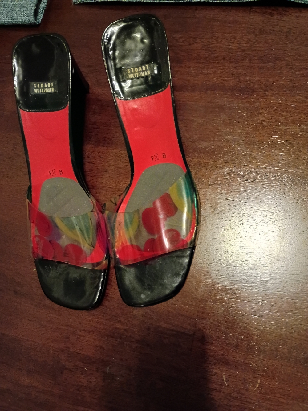 Stuart Weitzman Women’s Black Slide Sandals with Red Insole Size 9.5